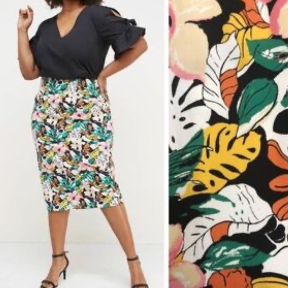 Lane Bryant Colorful Tropical Floral  Pencil Midi Skirt Size 26